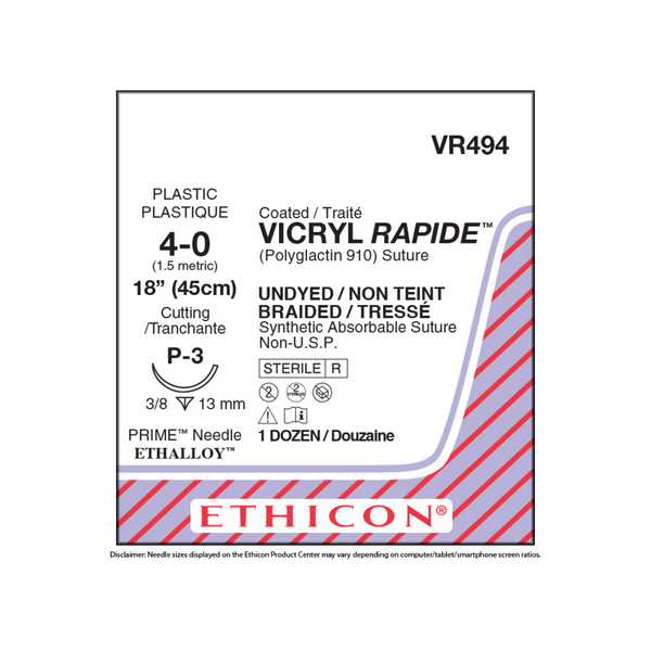 Suture Vicryl Rapide Polyglactin 910 4-0 18" P-3 12/Bx