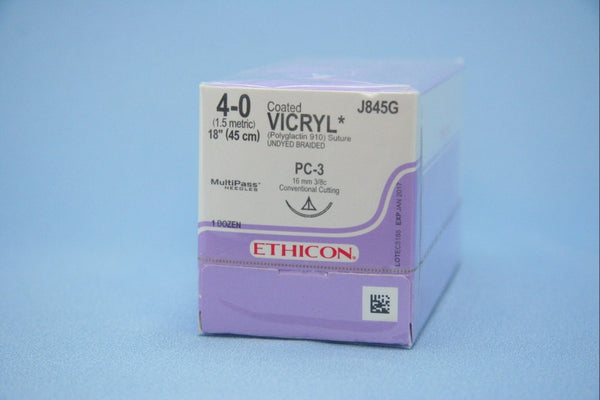 Suture Vicryl Undyed PC-3 4/0 18'' 12/Bx
