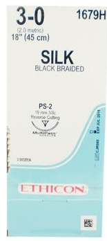 Suture Silk Black Braided PS2 3/0 18''36/Bx