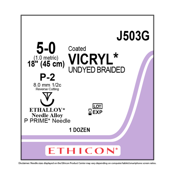 Suture Vicryl 5-0 18" Undyed Braided P-2 12/Bx