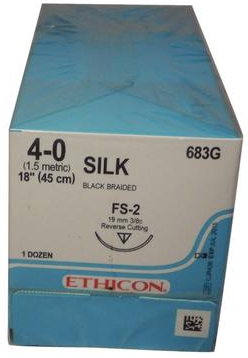 Suture Silk Black Braided FS2 4/0 18" 12/Bx